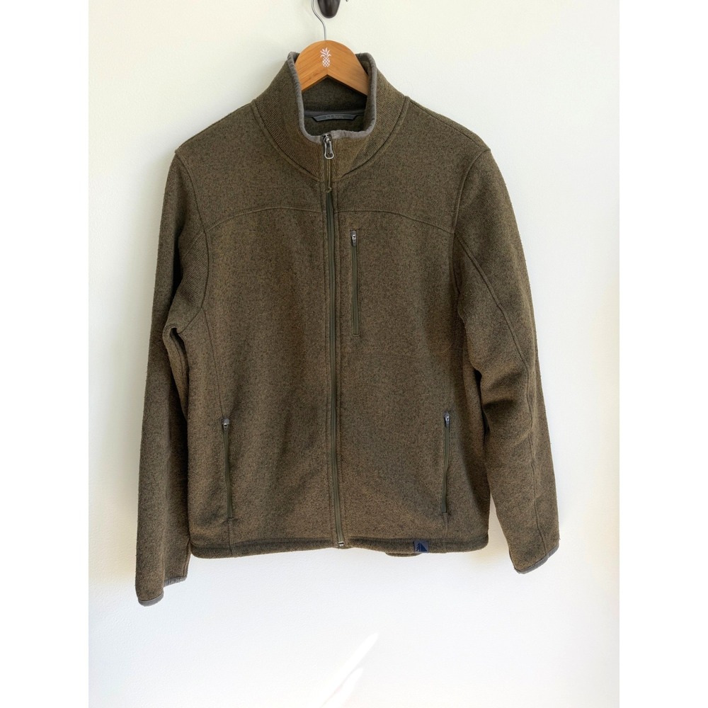 LL Bean Mens Sweater Fleece Full Zip Jacket M Brown Textured Outdoor Preppy